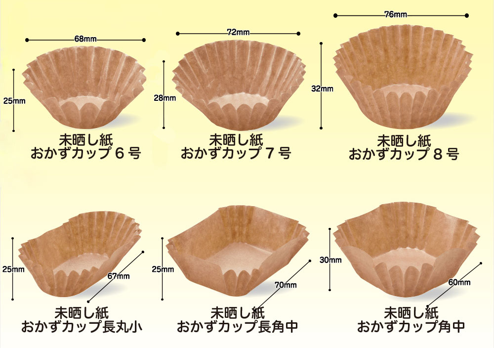 日本製の未ざらしおかずカップの一覧です