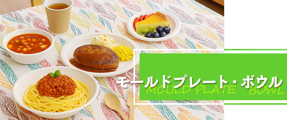 テーブルの上に紙のモールド皿やボウルに載せられた料理が並んでいる写真のモールドプレートボウル特集